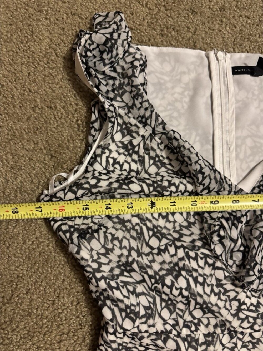 WHBM Women Black White Floral Faux Wrap Dress Ruffles SMALL Dainty Romantic READ - Picture 8 of 13